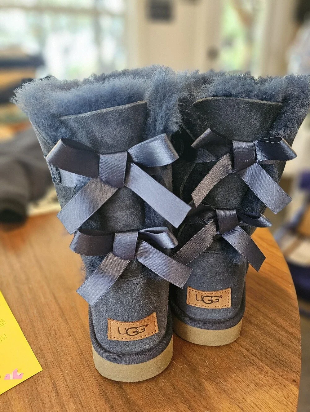 UGG Bailey Bows Women's Suede Cozy Winter Fur Boots - Gray Blue Size 9